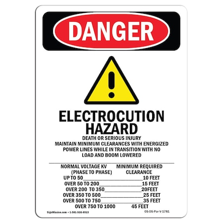 Signmission Safety Sign, OSHA Danger, 10" Height, Electrocution Hazard, Portrait, D-V-1781 OS-DS-D-710-V-1781